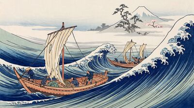 Fishing Boats in Rough Seas Canvas Wall Art