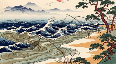 Waves Meeting River Mouth Canvas Painting