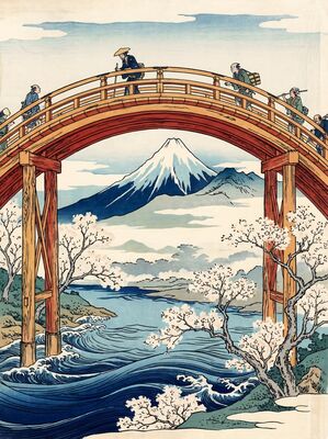 Mount Fuji Through Bridge Arch Canvas Wall Art