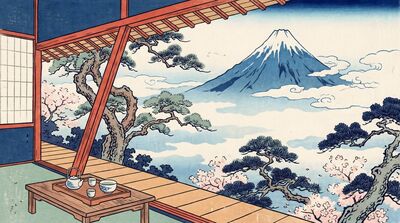 Mount Fuji From Tea House Canvas Painting