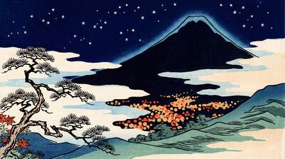 Mount Fuji Night With Stars Canvas Wall Art