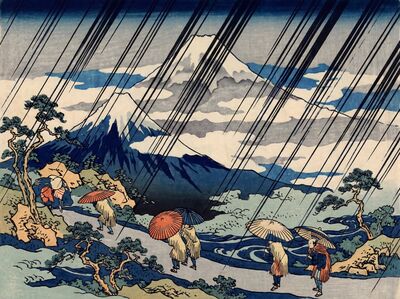 Mount Fuji in Rain Canvas Wall Art