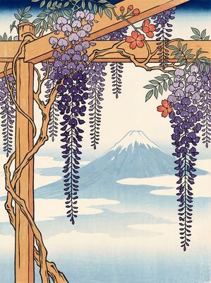Mount Fuji Across Wisteria Canvas Wall Art