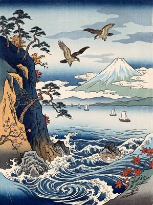Mount Fuji From Coastal Cliff Canvas Painting