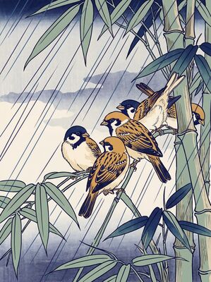 Sparrows in Bamboo Canvas Painting