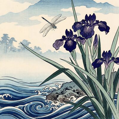 Dragonfly and Iris Canvas Painting