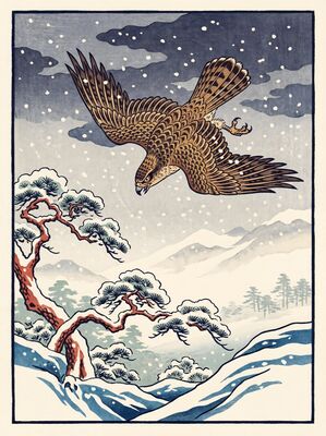 Hawk in Snowstorm Canvas Painting