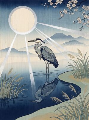 Heron in Moonlight Canvas Wall Art