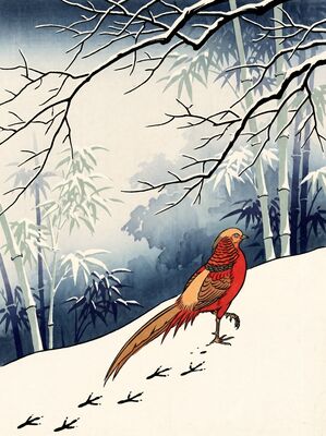 Pheasant in Snow Canvas Wall Art