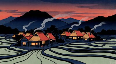 Rural Village at Dusk Canvas Painting