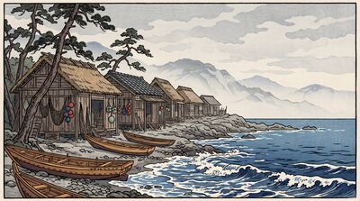 Coastal Fishing Huts Canvas Painting