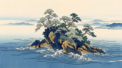 Pine Covered Island Canvas Painting