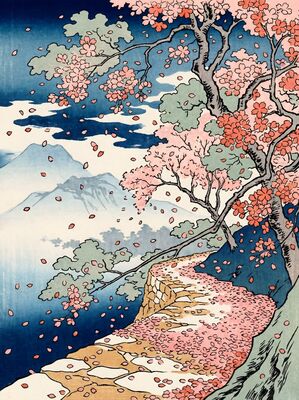 Cherry Blossom Rain Canvas Painting