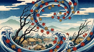 Autumn Wind and Leaves Canvas Wall Art