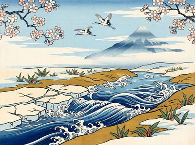 Spring Stream Thaw Canvas Painting