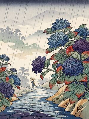 Rainy Season Hydrangeas Canvas Painting