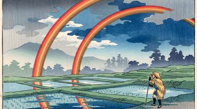 Double Rainbow Over Fields Canvas Painting