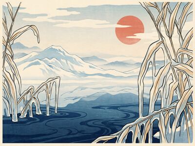 Ice on Lake Reeds Canvas Wall Art