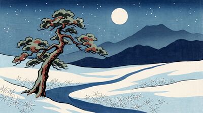 Moonlit Snow Field Canvas Painting