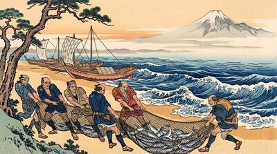 Fishermen Hauling Nets Canvas Wall Art