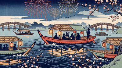 Night River Boats Canvas Painting