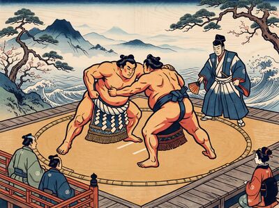 Sumo Wrestlers Training Canvas Painting
