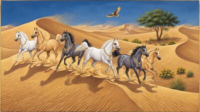 Seven Arabian Desert Horses Canvas Wall Art