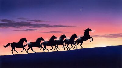 Seven Horse Dawn Silhouettes Canvas Painting
