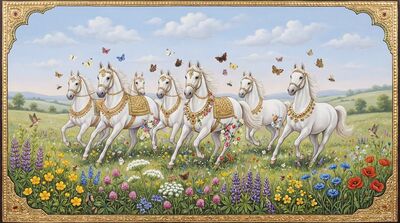 Seven Horses Spring Meadow Canvas Wall Art