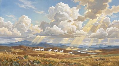 Seven Horses Epic Landscape Canvas Painting