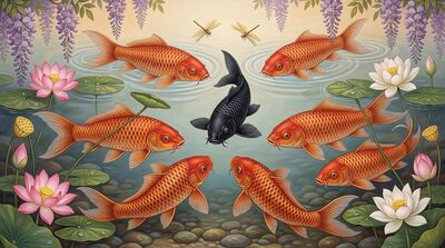 Nine Sacred Koi Lotus Pond Canvas Wall Art