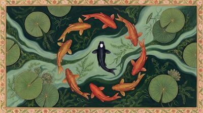 Nine Koi Aerial Sacred View Canvas Painting