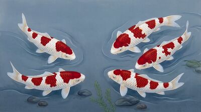 Kohaku Red White Koi Canvas Painting