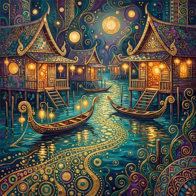 Gustav Klimt Floating Village Scene Canvas Painting
