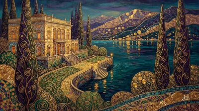 Gustav Klimt Lake Como Villa Scene Canvas Wall Art