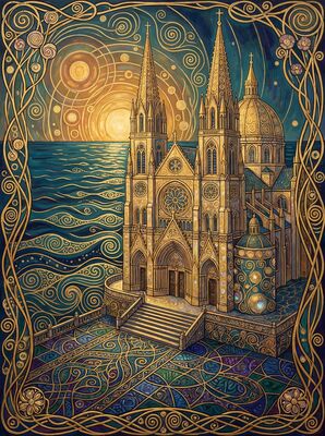 Gustav Klimt Seaside Cathedral Vista Canvas Wall Art
