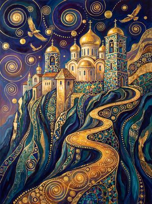 Gustav Klimt Cliffside Monastery Scene Canvas Wall Art