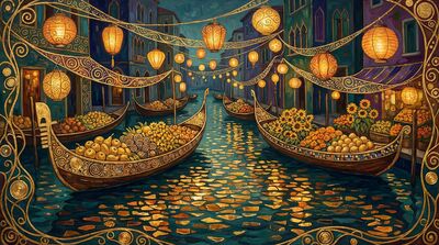 Gustav Klimt Canal Floating Market Canvas Painting