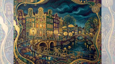 Gustav Klimt Amsterdam Canal Houses Rainy Night Canvas Wall Art