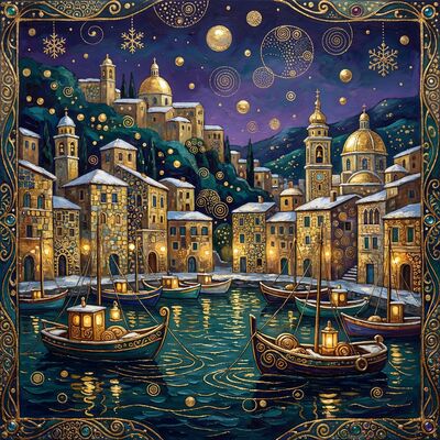 Gustav Klimt Mediterranean Harbor Winter Snow Canvas Wall Art