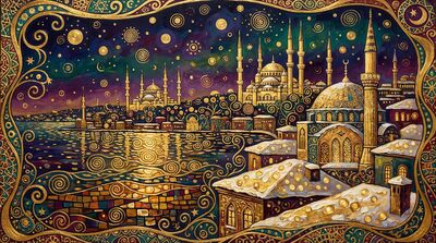 Gustav Klimt Istanbul Skyline Panorama Winter Snow Canvas Wall Art