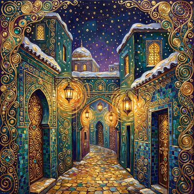Gustav Klimt Moroccan Medina Alleyway Winter Snow Canvas Wall Art