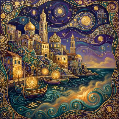 Gustav Klimt Mediterranean Harbor Foggy Morning Canvas Wall Art