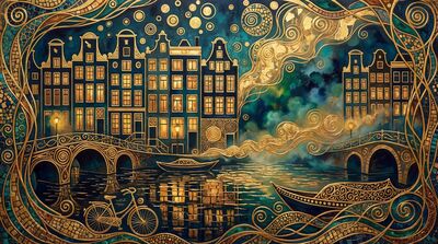 Gustav Klimt Amsterdam Canal Houses Foggy Morning Canvas Wall Art