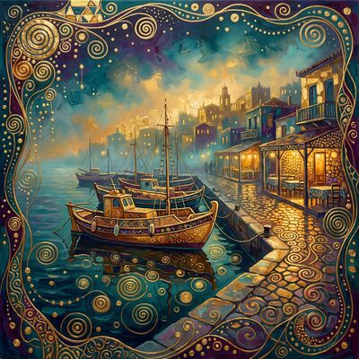 Gustav Klimt Greek Fishing Port Foggy Morning Canvas Painting