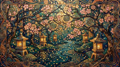 Gustav Klimt Cherry Blossom Grove Canvas Wall Art