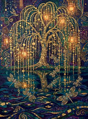 Gustav Klimt Weeping Willow Waterside Canvas Painting