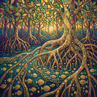 Gustav Klimt Mangrove Root Network Canvas Painting