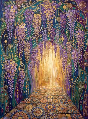 Gustav Klimt Wisteria Garden Tunnel Canvas Painting