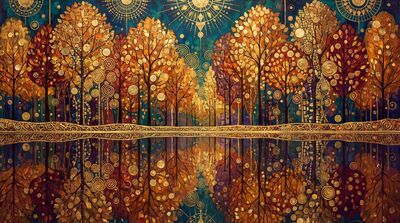 Gustav Klimt Autumn Lake Reflection Canvas Painting